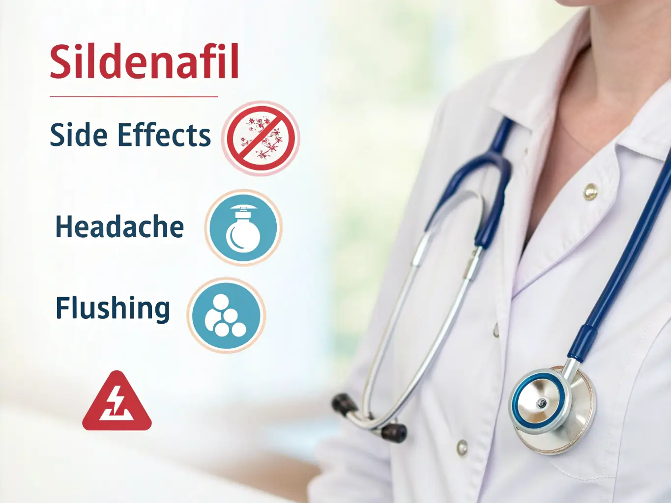 A visual representation of common side effects associated with sildenafil use, emphasizing the importance of seeking medical attention when needed.