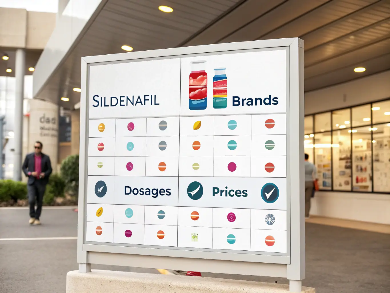A detailed product comparison table showcasing different sildenafil brands, dosages, and prices, with a focus on key features and benefits.